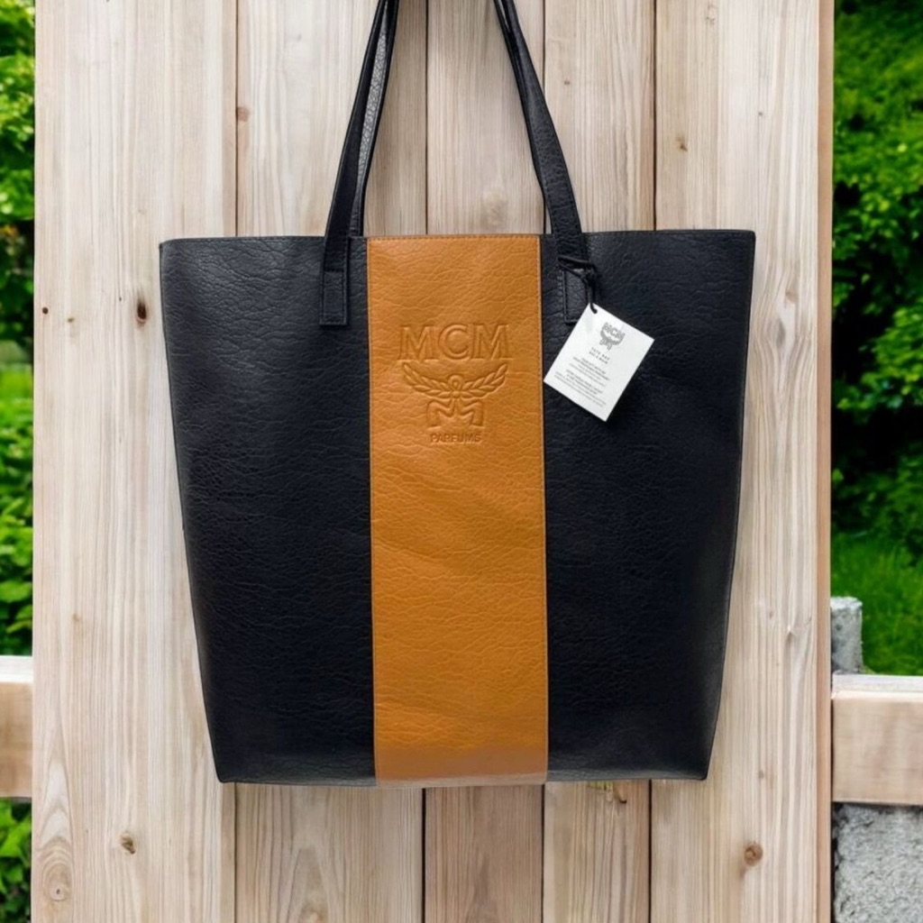New Mcm Black And Tan Vegan Leather Gwp